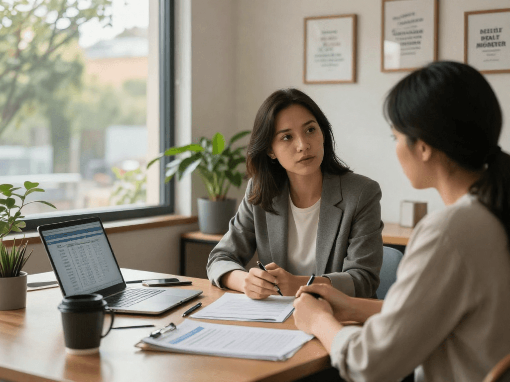 Financial advisor consulting with client at https://credit-consolidation.ca in a warm, inviting office.