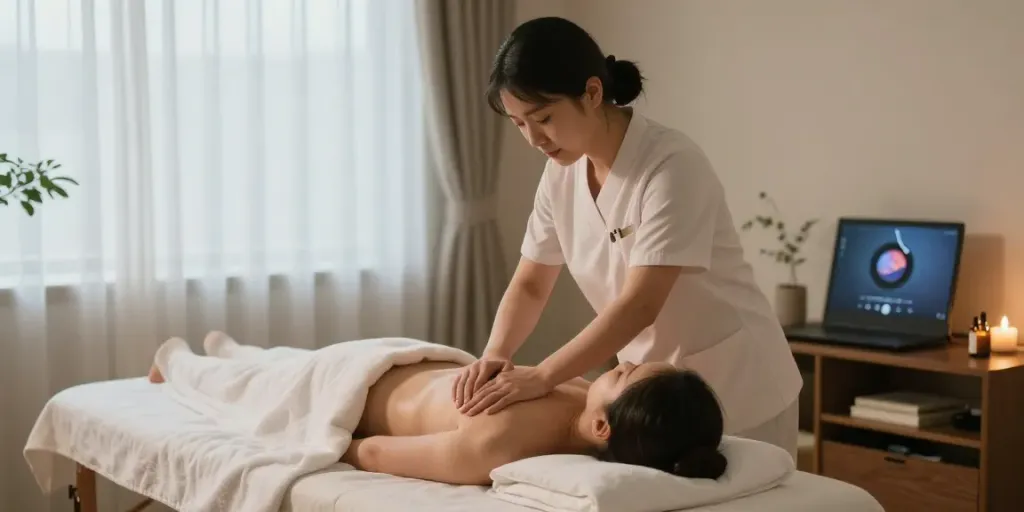 Providing soothing 구로출장안마 treatment in a cozy home setting with a professional therapist.